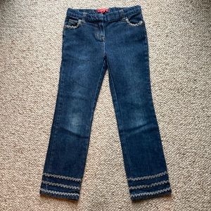 One Kid jeans. Straight leg - hem & pocket embroidered detail. Boutique Sz 6 EUC